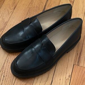 Banana Republic V Strap Lug Loafers Size 8.5 Black Leather Worn Once EUC